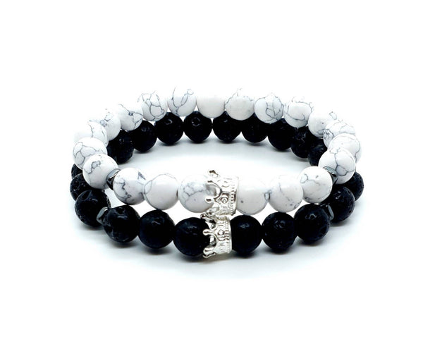 Couples Crystal Beaded Bracelets With Silver King and Queen Crown Charm