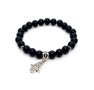 Hand Charm Bracelet | Black Beaded Bracelet with Hand | Queebo