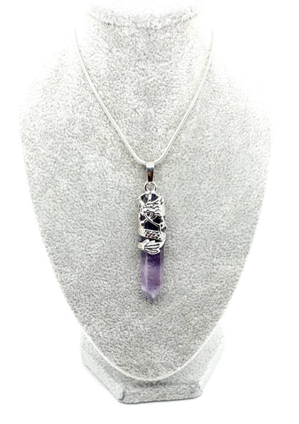 Point Purple Amethyst Necklace Pendant With Silver Dragon