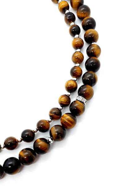 Tiger Eye Crystal Beaded Necklace With Teardrop Pendant