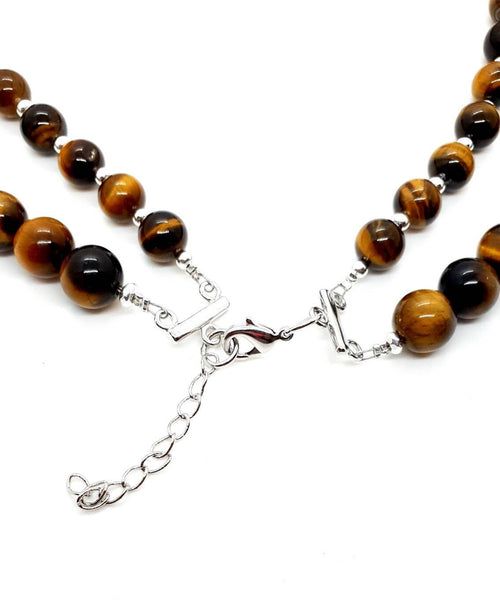 Tiger Eye Crystal Beaded Necklace With Teardrop Pendant
