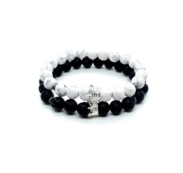 Couples Crystal Beaded Bracelets With Silver King and Queen Crown Charm
