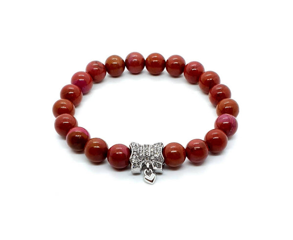 Sugilite Crystal Beaded Bracelet With Silver Bow