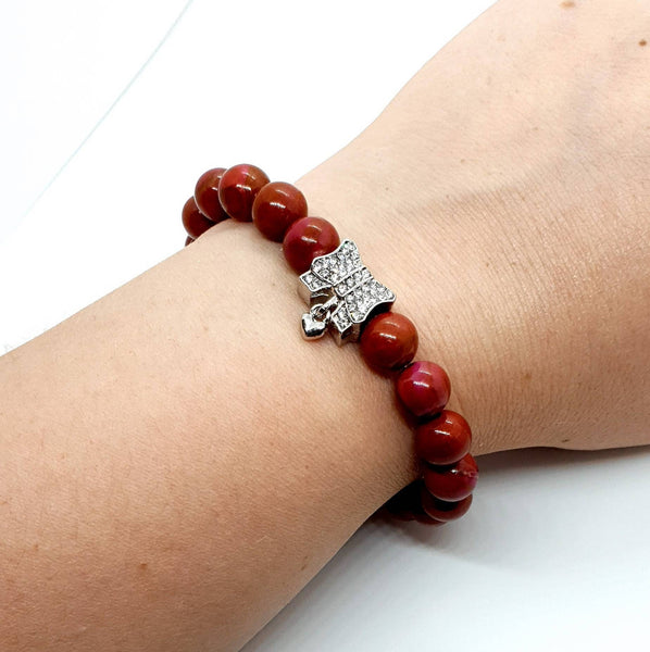 Sugilite Crystal Beaded Bracelet With Silver Bow