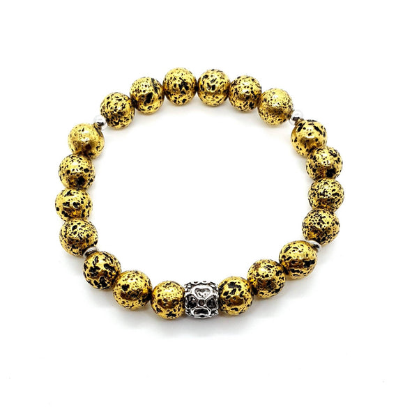Handmade Vintage Gold Lava Rock Stone Beaded Bracelet