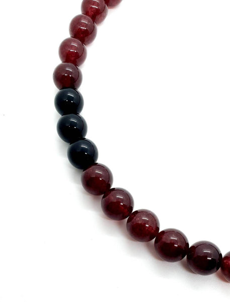Red Garnet Crystal Beaded Necklace With Black Agate Beads