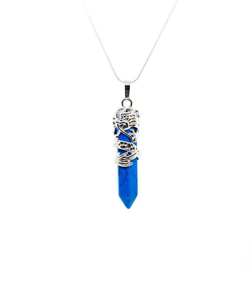 Point Blue Turquoise Crystal Necklace Pendant With Dragon
