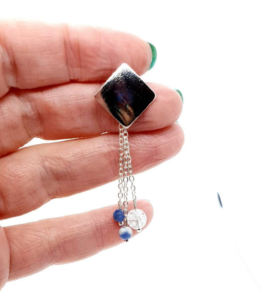 Handmade Blue Sodalite Crystal Silver Square Earrings