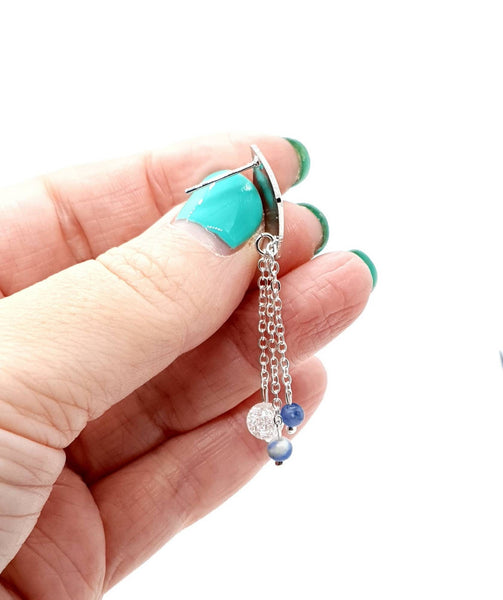 Handmade Blue Sodalite Crystal Silver Square Earrings