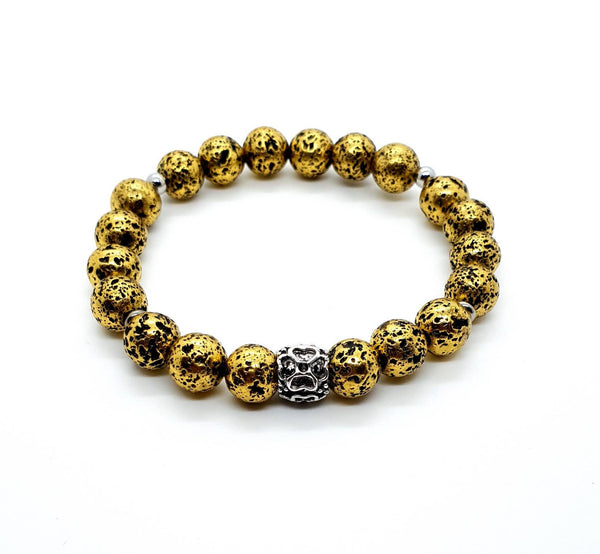 Handmade Vintage Gold Lava Rock Stone Beaded Bracelet