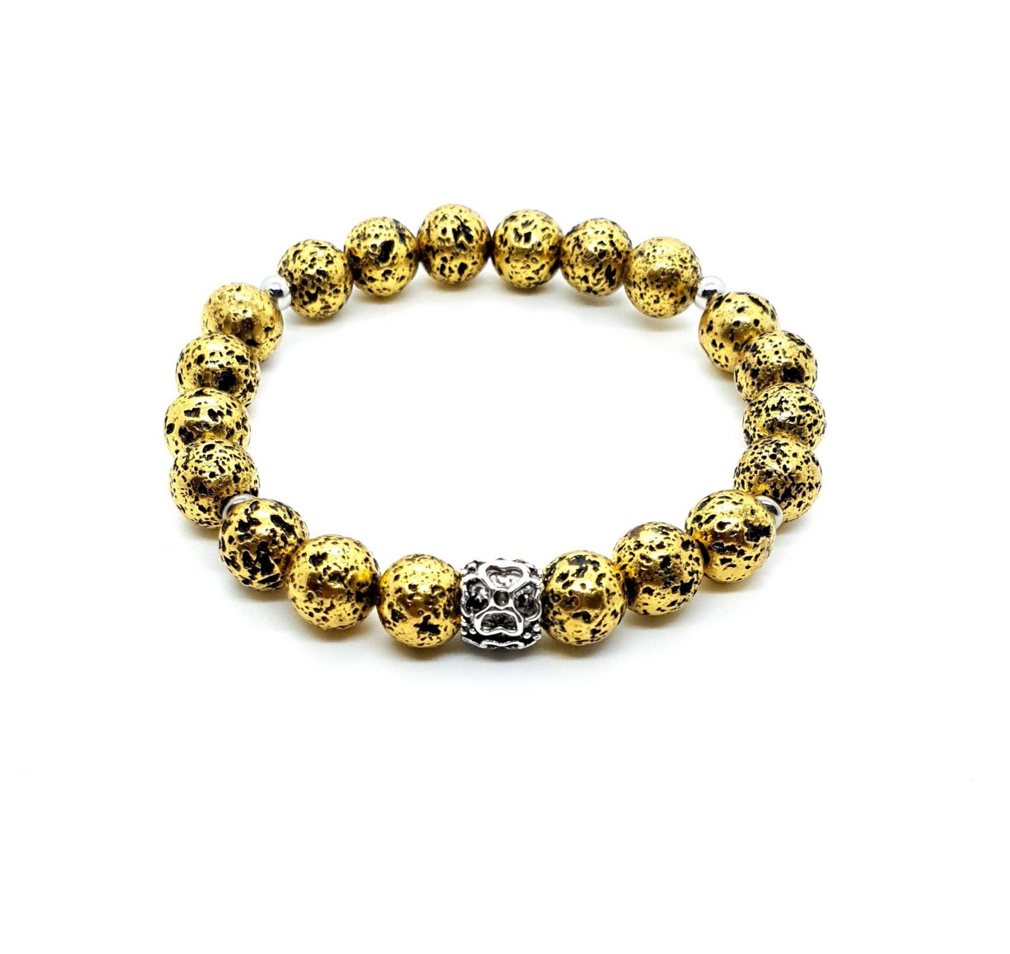 Handmade Vintage Gold Lava Rock Stone Beaded Bracelet