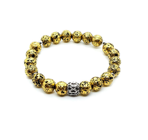 Handmade Vintage Gold Lava Rock Stone Beaded Bracelet