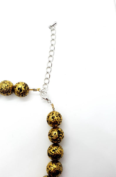 Handmade Vintage Gold Lava Rock Stone Crystal Beaded Necklace