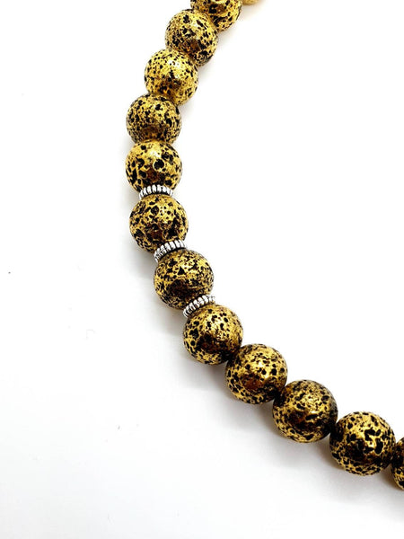 Handmade Vintage Gold Lava Rock Stone Crystal Beaded Necklace