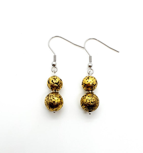 Vintage Gold Lava Rock Stone Crystal Earrings