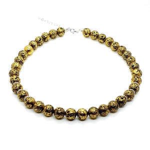 Handmade Vintage Gold Lava Rock Stone Crystal Beaded Necklace