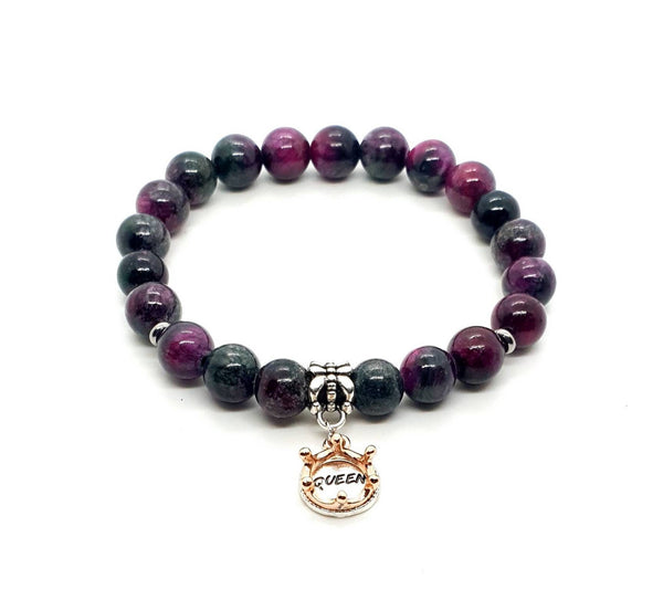 Tourmaline Crystal Beaded Bracelet With Rose Gold Crown