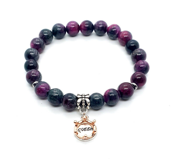 Tourmaline Crystal Beaded Bracelet With Rose Gold Crown