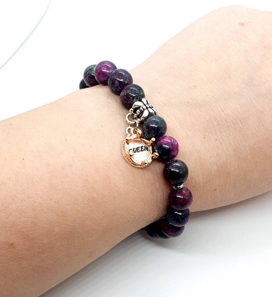 Tourmaline Crystal Beaded Bracelet With Rose Gold Crown