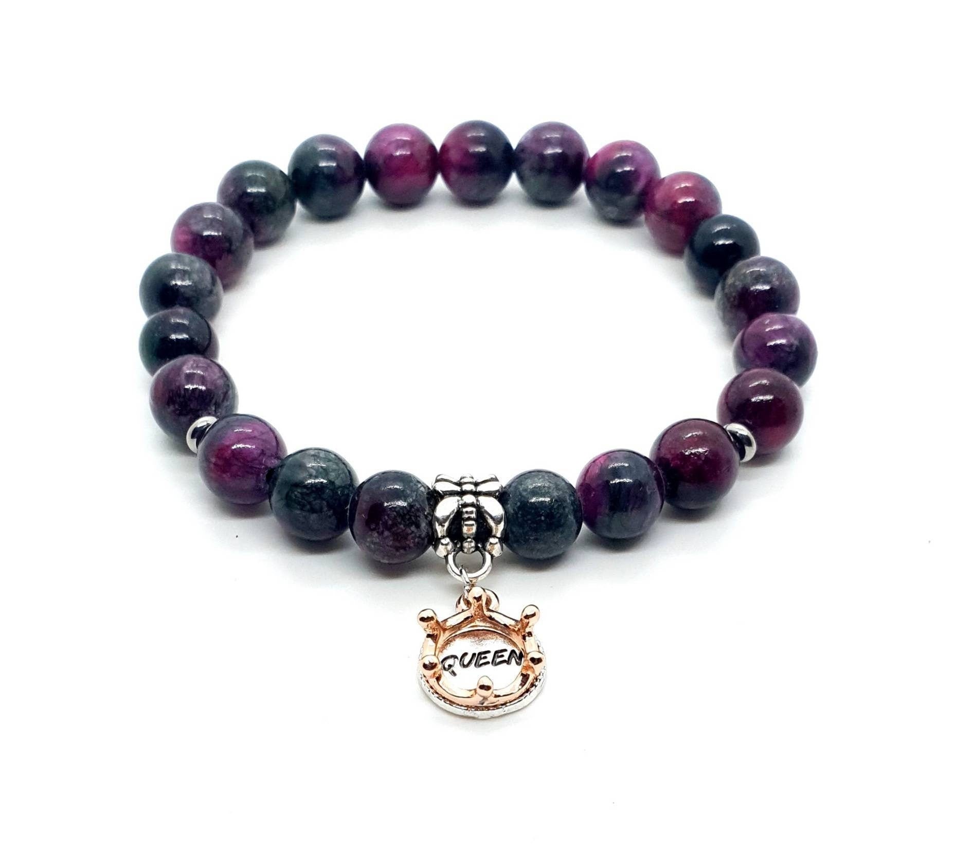 Tourmaline Crystal Beaded Bracelet With Rose Gold Crown