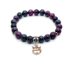 Tourmaline Crystal Beaded Bracelet With Rose Gold Crown