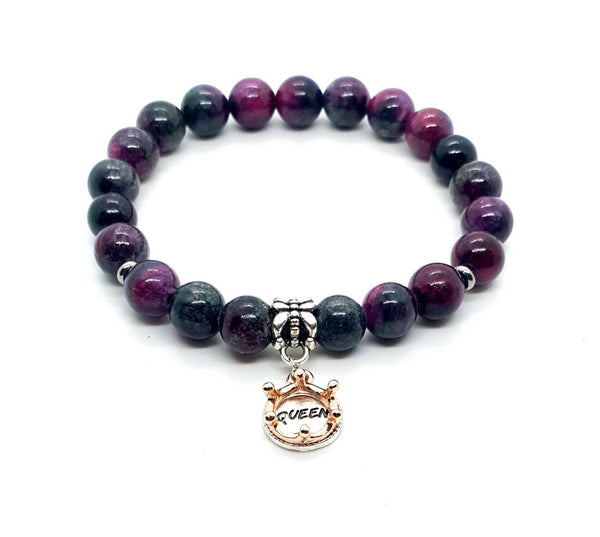 Tourmaline Crystal Beaded Bracelet With Rose Gold Crown