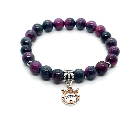 Tourmaline Crystal Beaded Bracelet With Rose Gold Crown