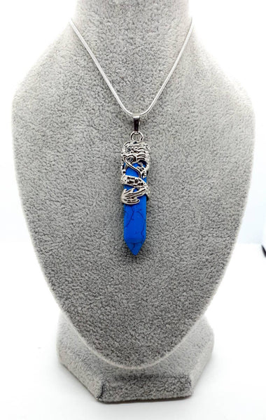 Point Blue Turquoise Crystal Necklace Pendant With Dragon