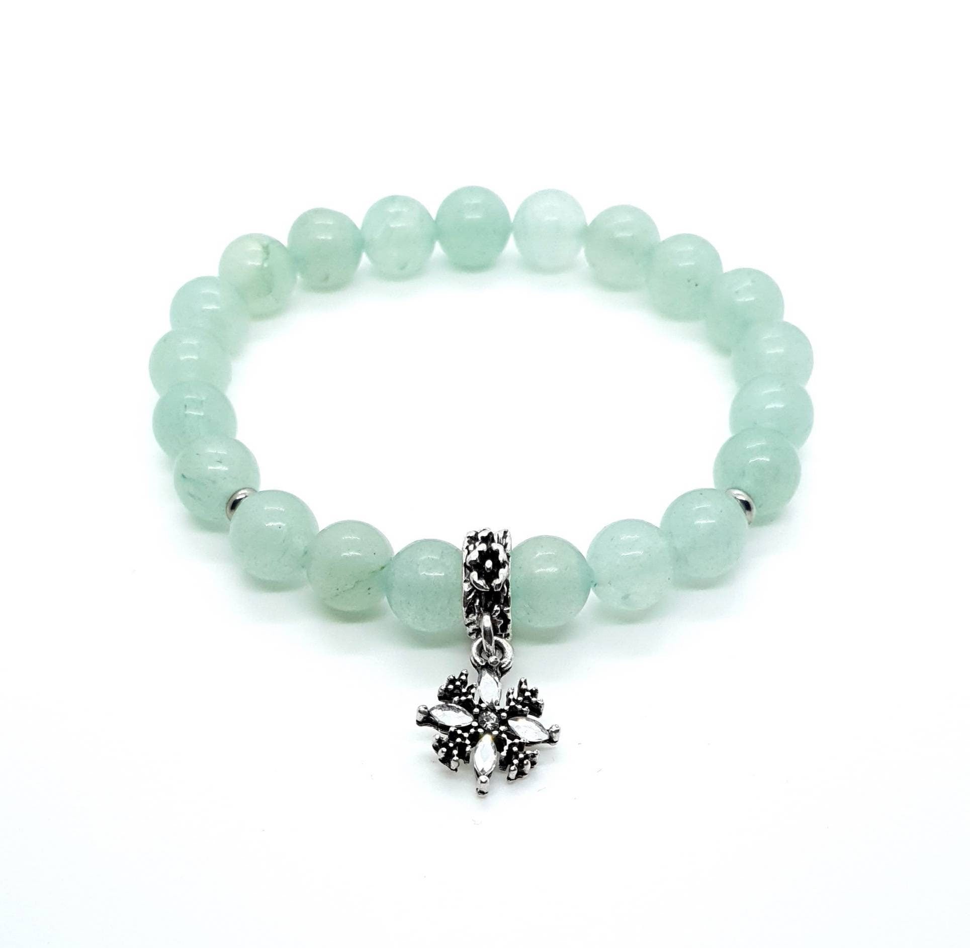 Green Aventurine Crystal Beaded Bracelet With Silver Star Charm