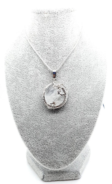 Clear Quartz Crystal Necklace Pendant With Silver Dragon