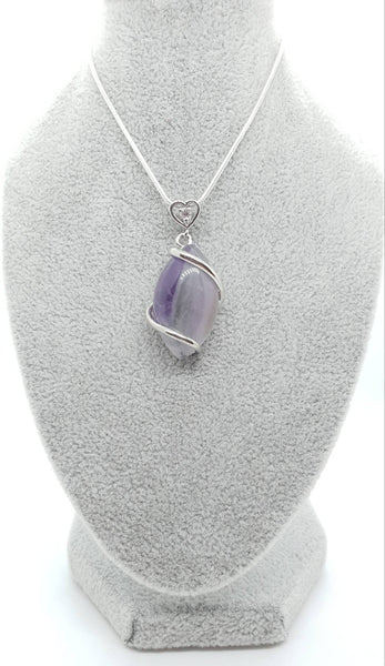 Purple Amethyst Crystal Necklace Pendant With Small Gemstone Heart