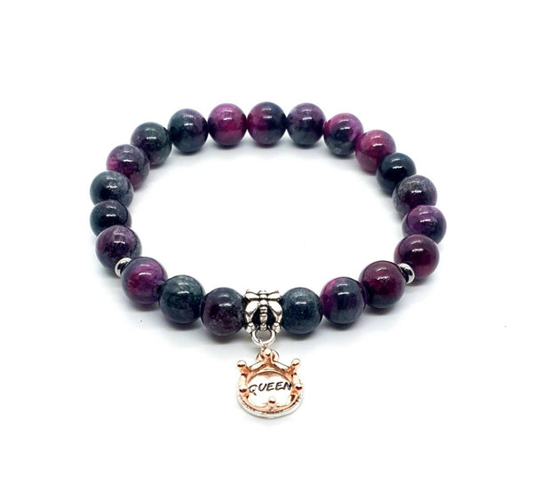 Tourmaline Crystal Beaded Bracelet With Rose Gold Crown