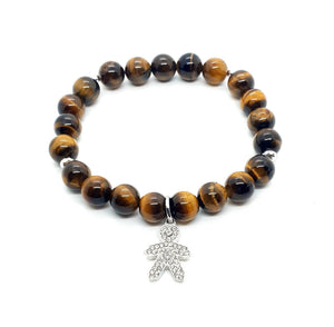 Tiger Eye Crystal Beaded Bracelet With Silver Gingerbread Man