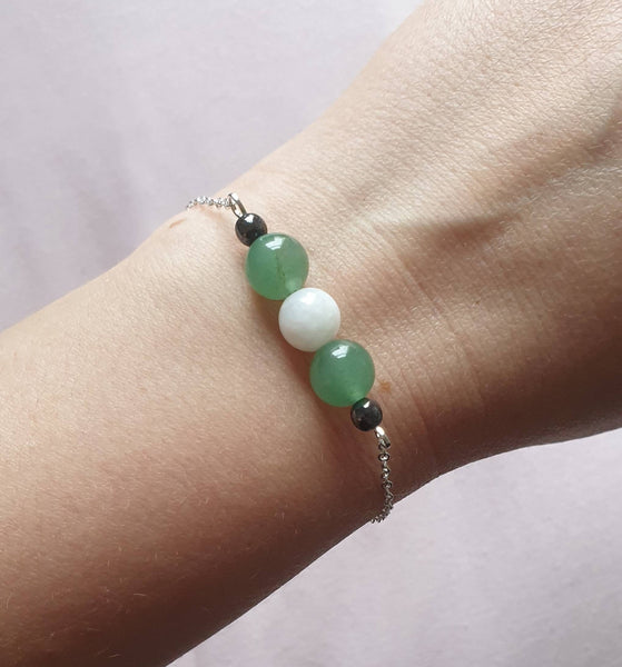 Handmade Silver Chain Bracelet With Moonstone And Green Aventurine Crystal