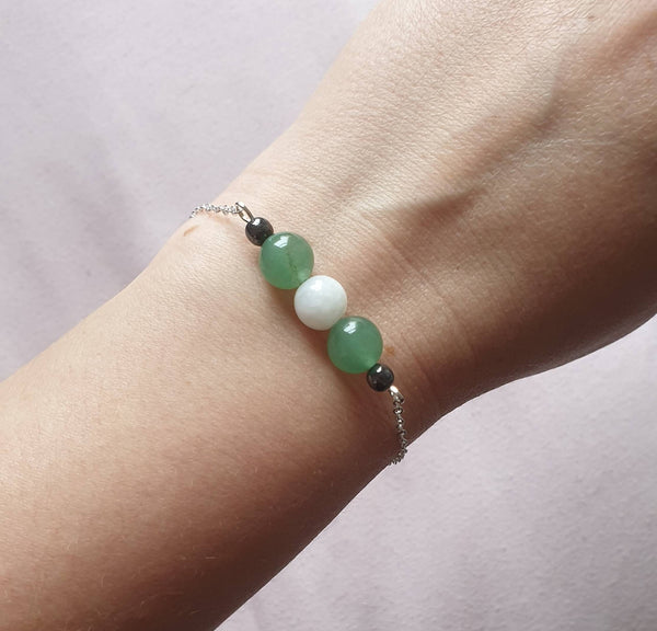 Handmade Silver Chain Bracelet With Moonstone And Green Aventurine Crystal