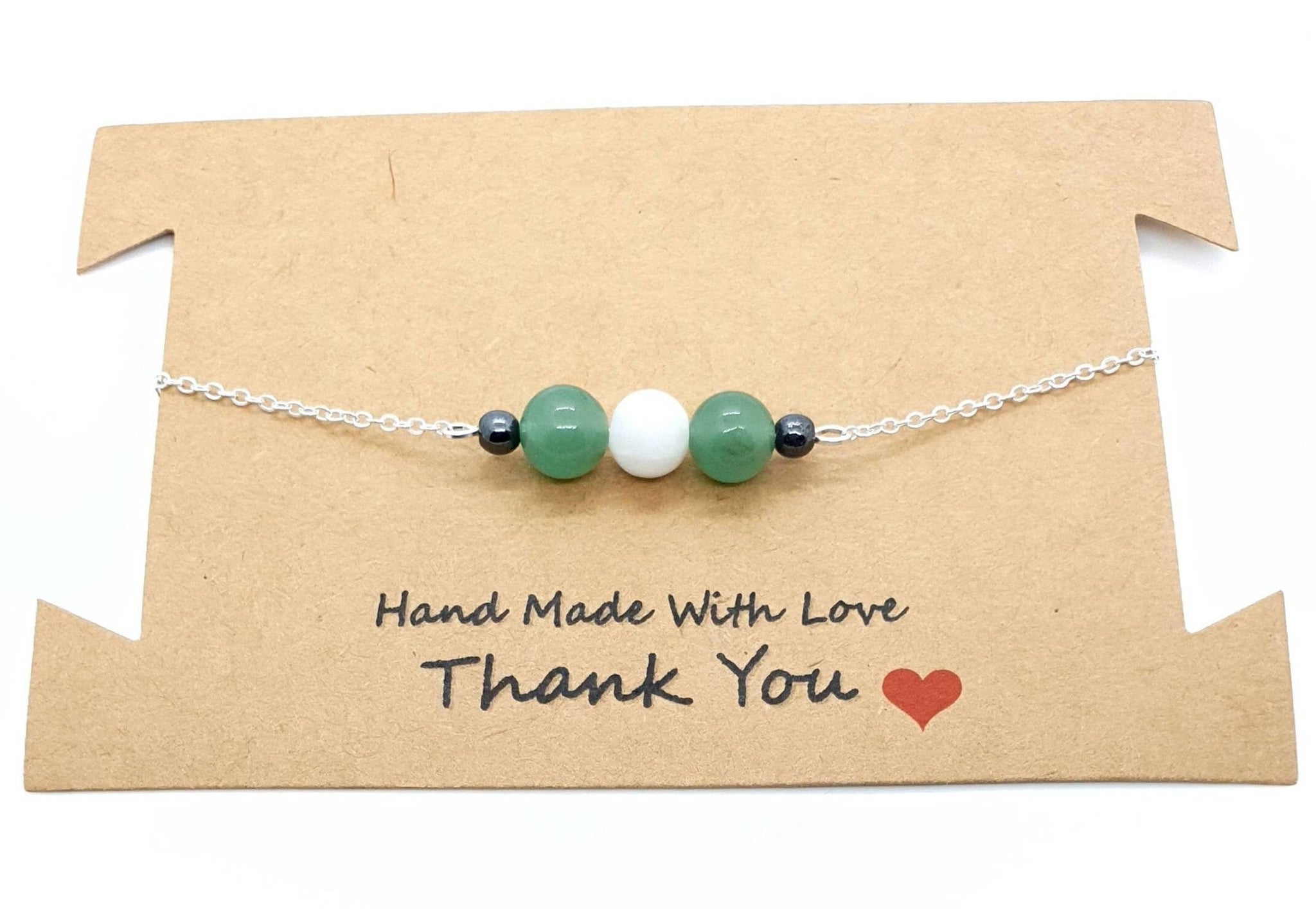 Handmade Silver Chain Bracelet With Moonstone And Green Aventurine Crystal