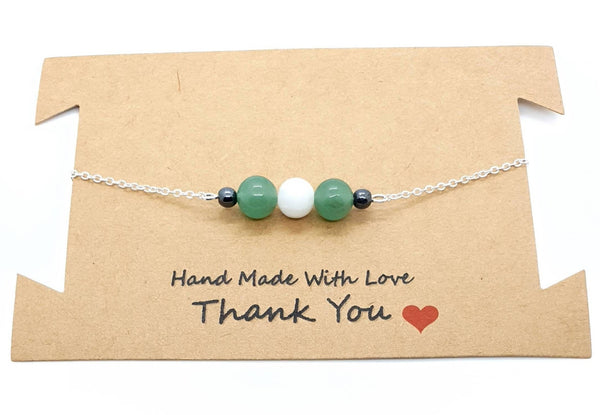 Handmade Silver Chain Bracelet With Moonstone And Green Aventurine Crystal
