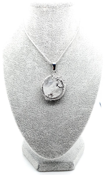 Clear Quartz Crystal Necklace Pendant With Silver Dragon