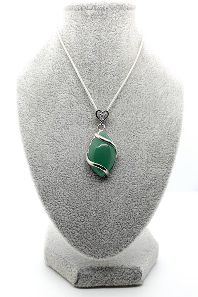 Green Aventurine Crystal Necklace Pendant With Silver Gemstone Heart