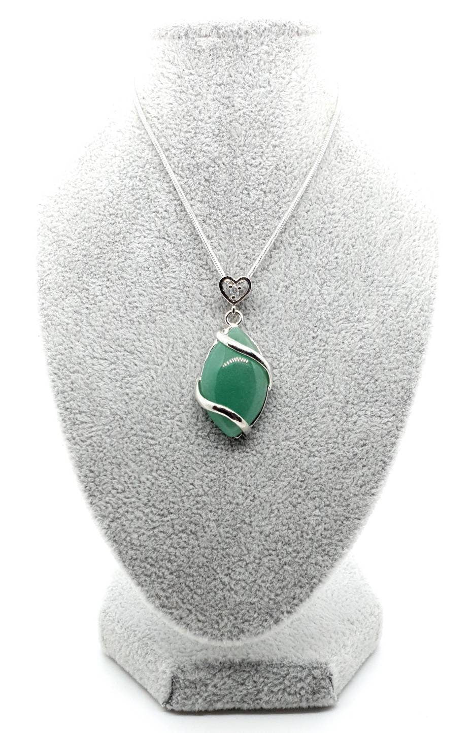 Green Aventurine Crystal Necklace Pendant With Silver Gemstone Heart