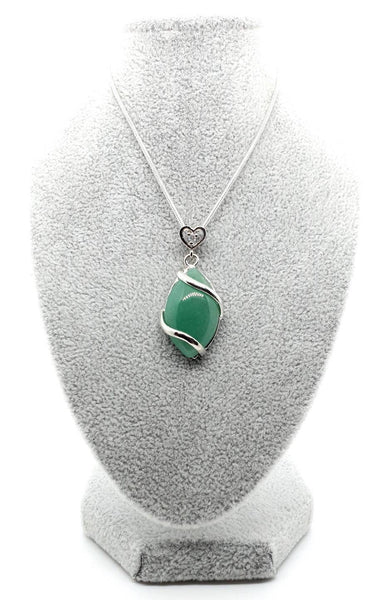 Green Aventurine Crystal Necklace Pendant With Silver Gemstone Heart