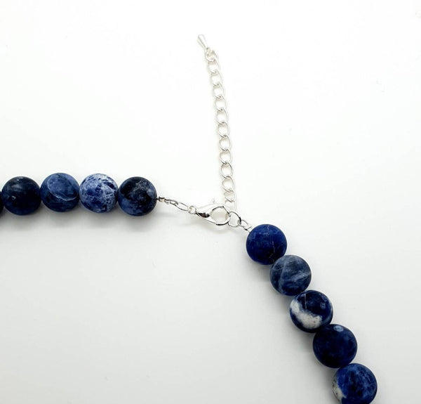 Sodalite Crystal Beaded Necklace With Silver Brass Beads