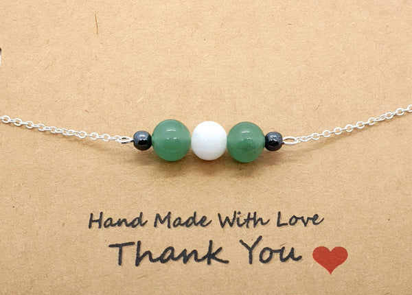 Handmade Silver Chain Bracelet With Moonstone And Green Aventurine Crystal