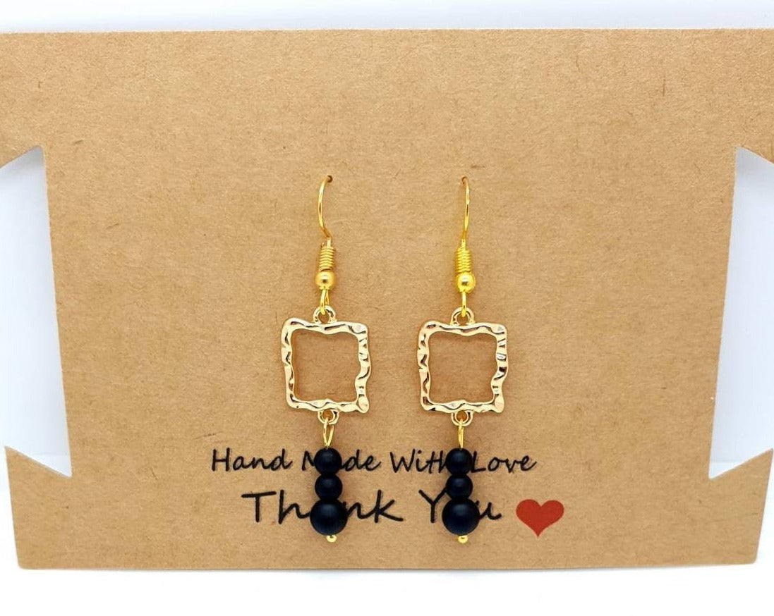 Gold Square Earrings | Crystal Square Earrings | Queebo