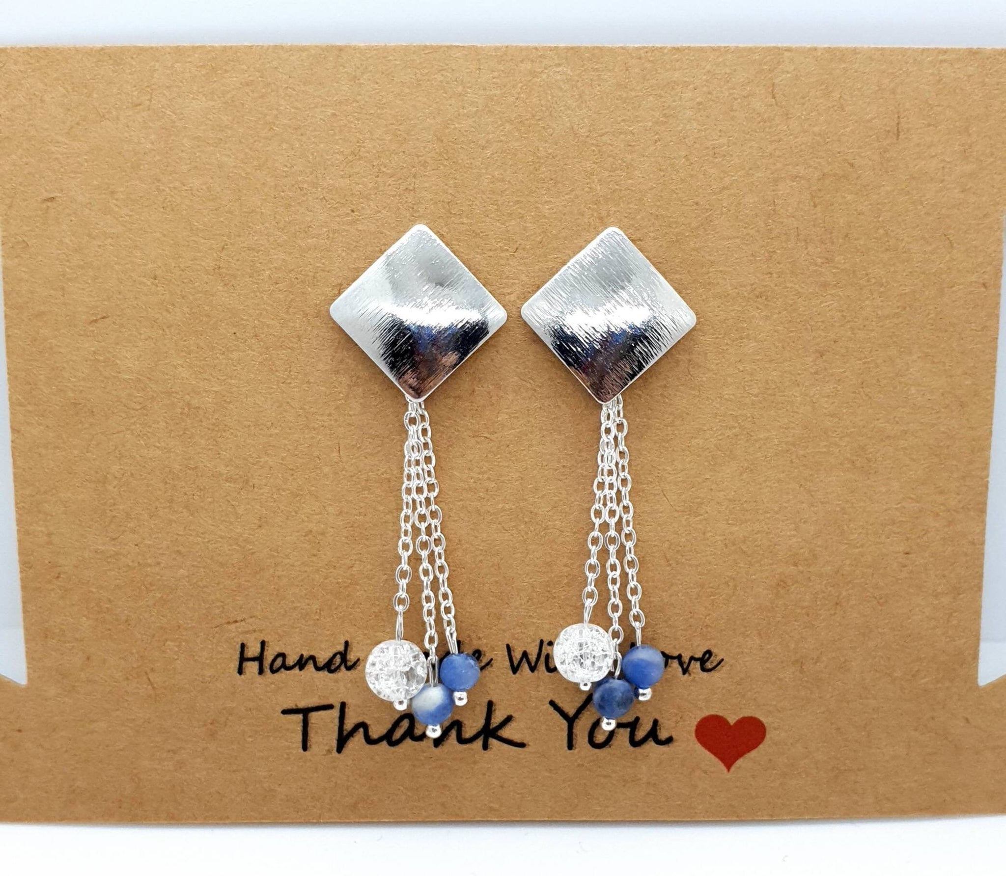 Handmade Blue Sodalite Crystal Silver Square Earrings