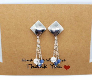 Handmade Blue Sodalite Crystal Silver Square Earrings