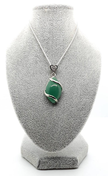 Green Aventurine Crystal Necklace Pendant With Silver Gemstone Heart