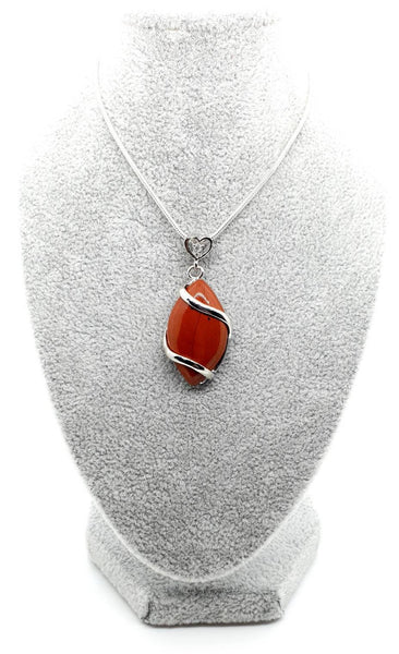 Red Jasper Crystal Necklace Pendant With Silver Gemstone Heart