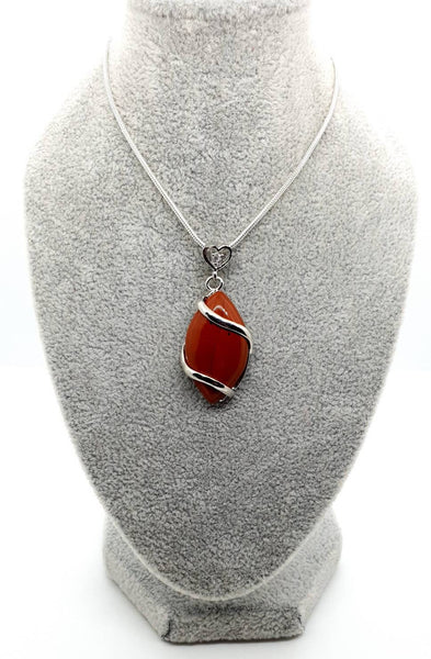 Red Jasper Crystal Necklace Pendant With Silver Gemstone Heart