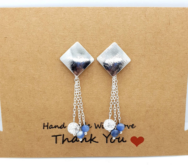 Handmade Blue Sodalite Crystal Silver Square Earrings